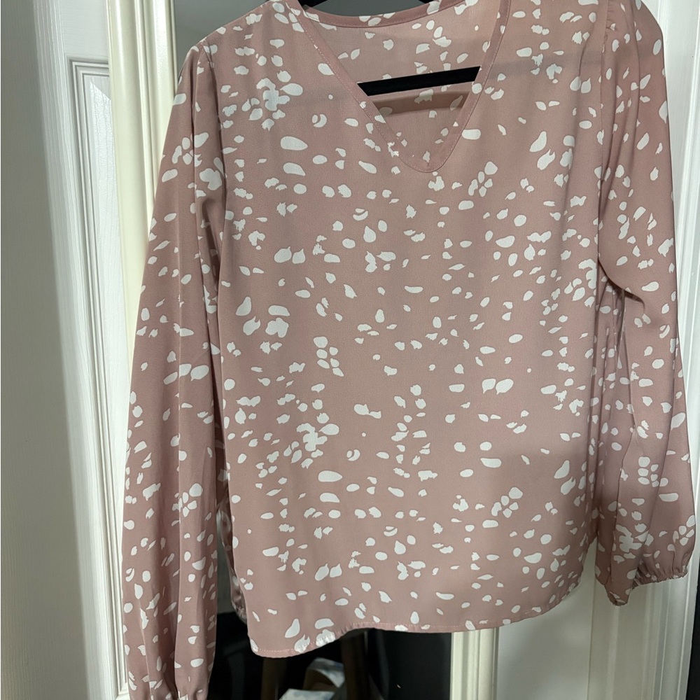 SHEIN Mauve Pink V-Neck Long Sleeve Printed Top